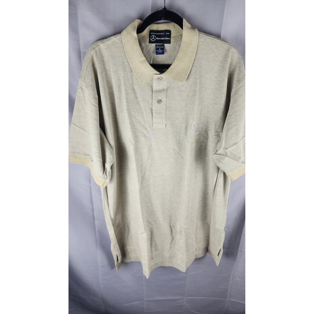NWT Mercedes-Benz Mens XL Polo Shirt Khaki Tan Cotton Short Sleeve Made in USA